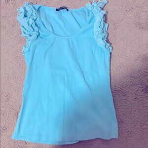 Boston Proper Light Blue Ruffle Sleeve Tank Top
